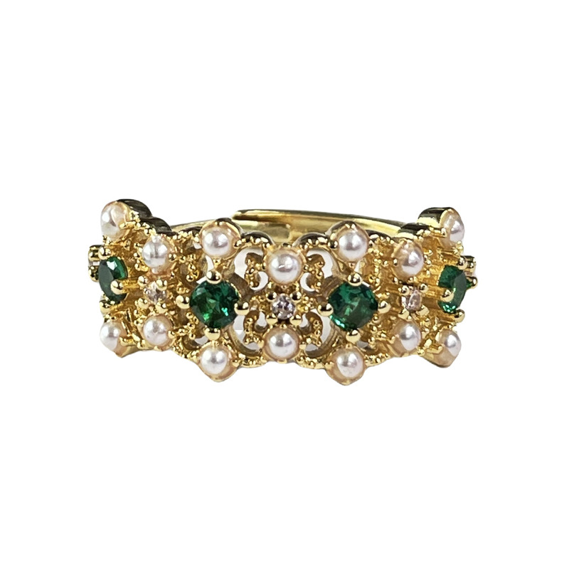 The ring features a feminine court-style lace, hollowed-out pearl inlay, adjustable ring, a niche design, and a retro, light luxury accessory trend Item Picture