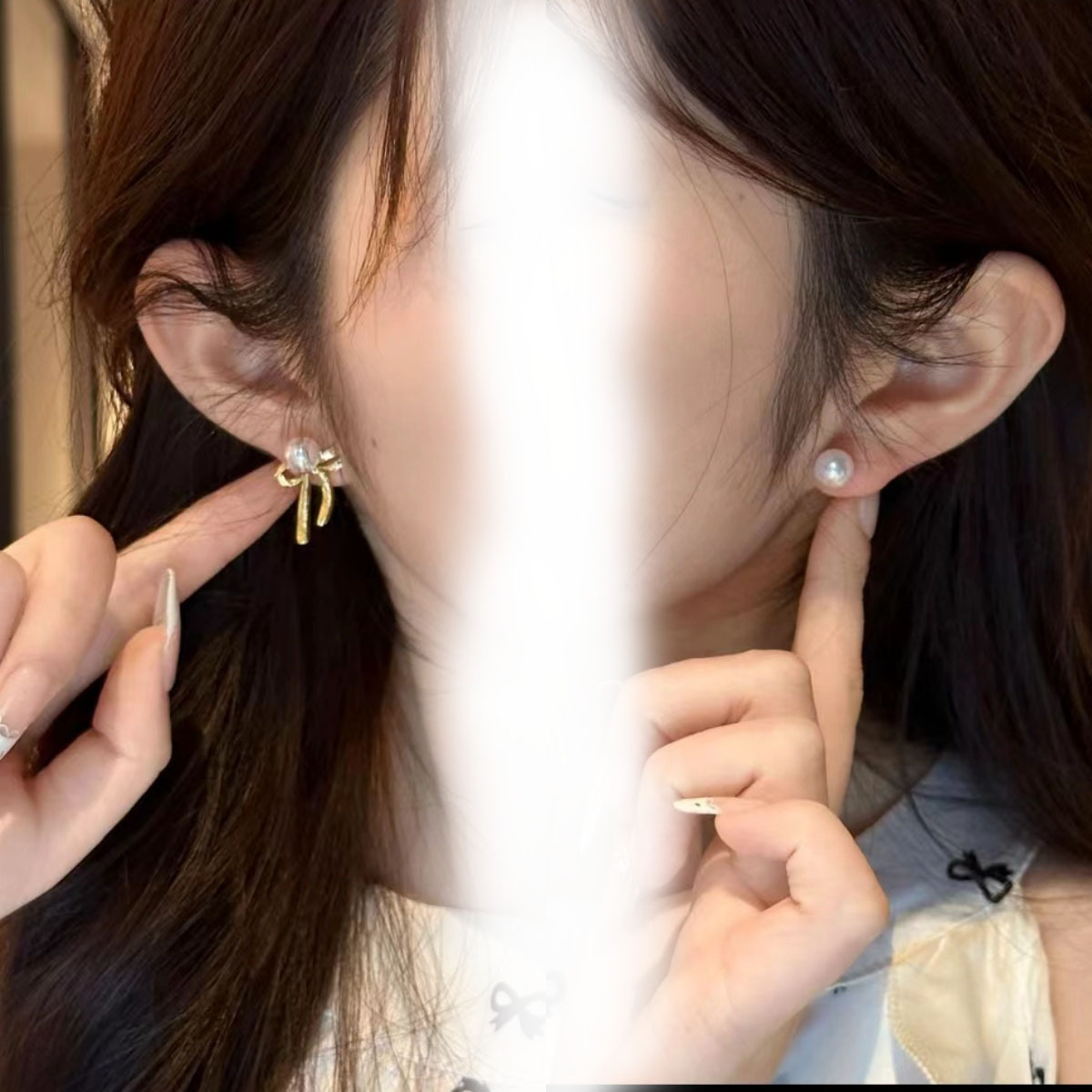 A trendy and high-end look, two pairs of bow pearl stud earrings, Korean style, light luxury, sweet and elegant, niche earrings and earrings for women Specification drawing