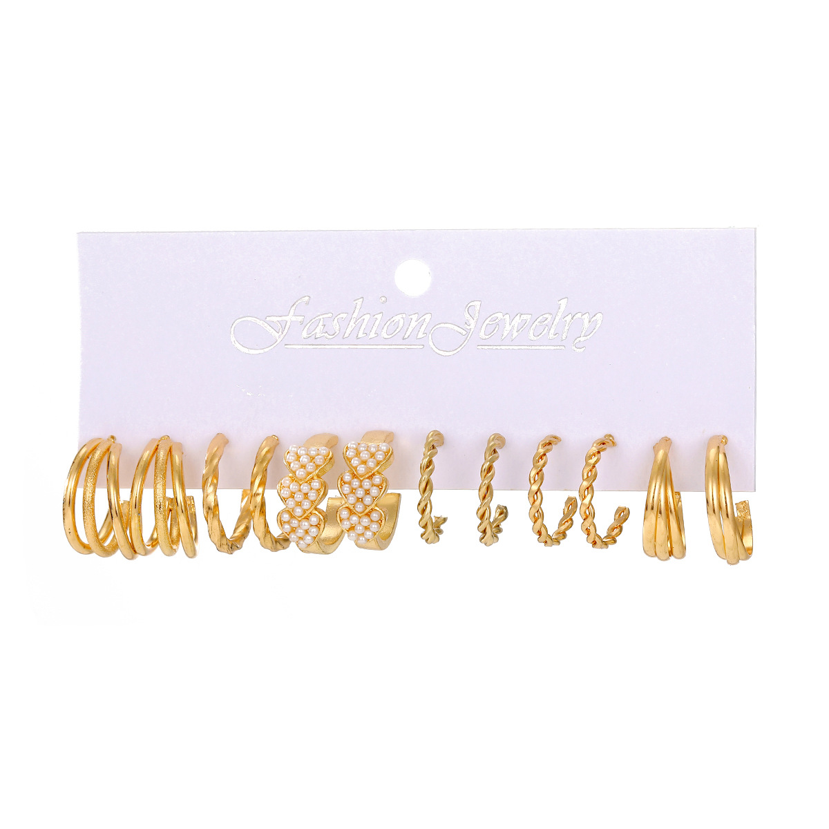 A cross-border best-selling fashionable European and American style golden C-shaped chain earring set with a touch of light luxury and high-end elegance for women Item Picture