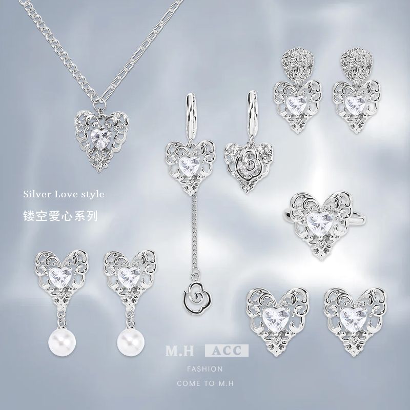 Cold and elegant, hollowed-out heart-shaped 925 earrings with silver needles and a high-end feel, set with zircon stud earrings, fashionable and stylish, for women full figure