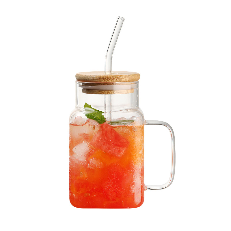 Straw glass cup, ins style, household high borosilicate strap, Mark water cup, large capacity, office covered cup Item Picture