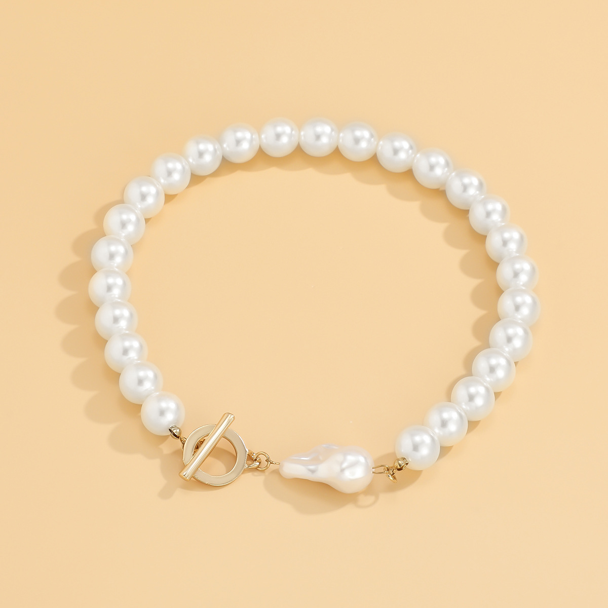 Elegant and stylish pearl beaded necklace, Baroque retro round bead chain necklace, European and American cross-border jewelry Specification drawing
