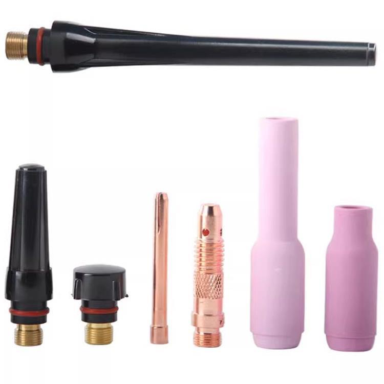 Argon arc welding gun accessories: WP26 thickened purple copper tungsten needle clamp, flow guide body, welding gun porcelain nozzle, sr18 water-cooled gun flange Item Picture