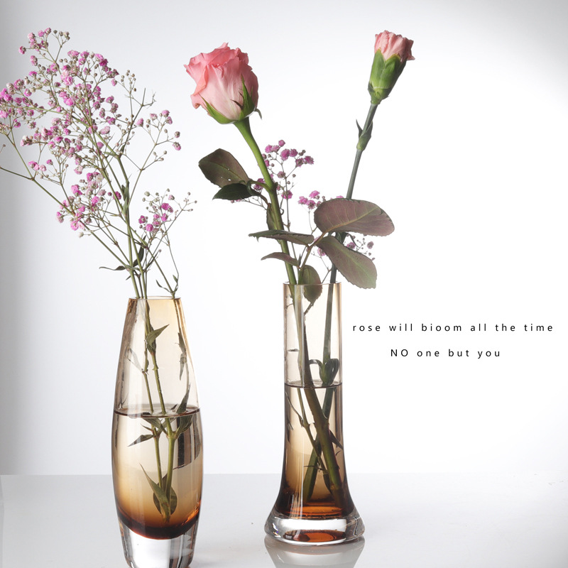 Glass household vase, simple, light luxury, high-end flower vase, living room, guest room, dining table decoration, flower and green plant vase details Picture