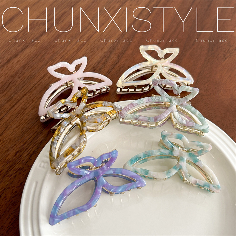 Mermaid Girl acetic acid butterfly hair clip, female back head updo hair clip, small, high-end shark clip hair clip headwear Specification drawing