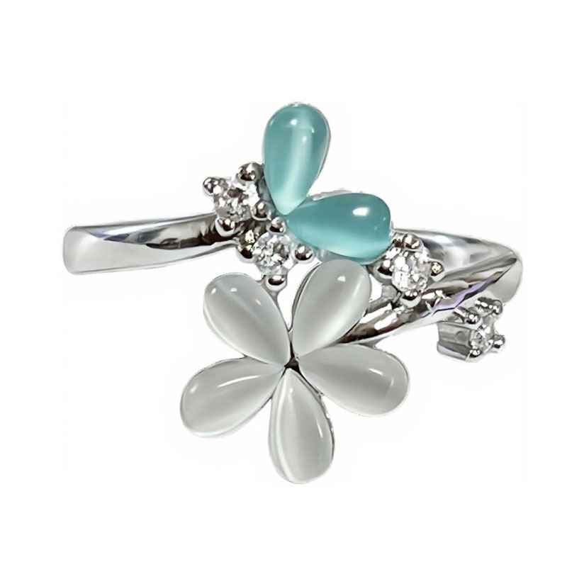 The 2025 new trendy flower-style open ring is a delicate, sweet and cool cat's eye stone, a niche and cold style index ring for women Item Picture