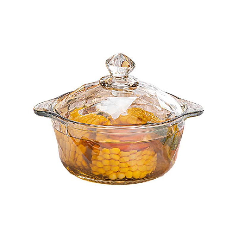 New glass double-ear bowl with lid amber crystal glass instant noodle salad bowl gift box set for wholesale promotion Item Picture