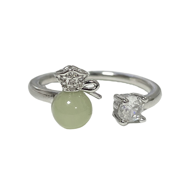 Retro-style imitation jade lucky bag, exquisite open ring, sweet and cool, high-end, simple and unique design ring Item Picture