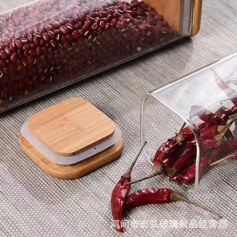 Square sealed jar, large-capacity glass jar, household kitchen organizing and storage jar, moisture-proof bamboo lid tea jar Application Scenario