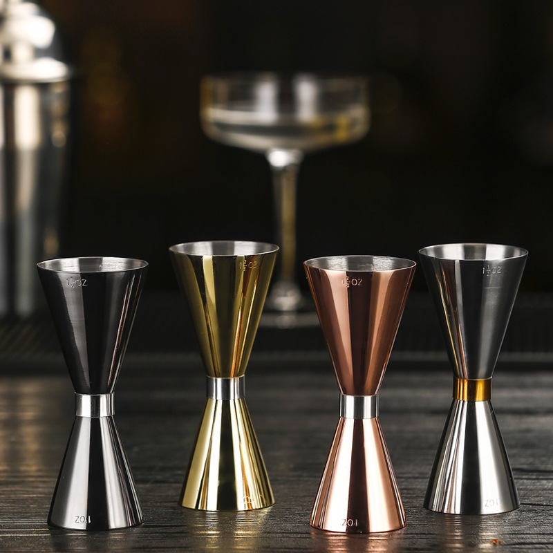 304 stainless steel gold ring double-tipped measuring cup, Japanese ounce cup with engraved measuring glass, 30/60 cocktail mixing glass full figure