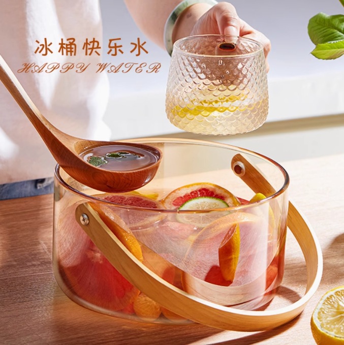 Nordic amber portable fruit basket, high borosilicate glass large-capacity home storage basket, living room reception fruit basket Application Scenario