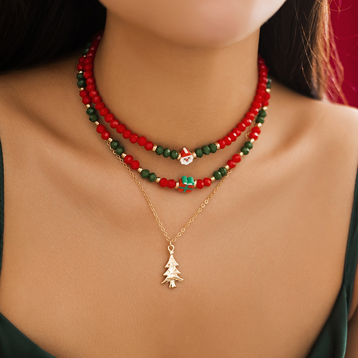 European and American cross-border beaded choker women's necklace, christmas snowman gift, imitation crystal jewelry details Picture