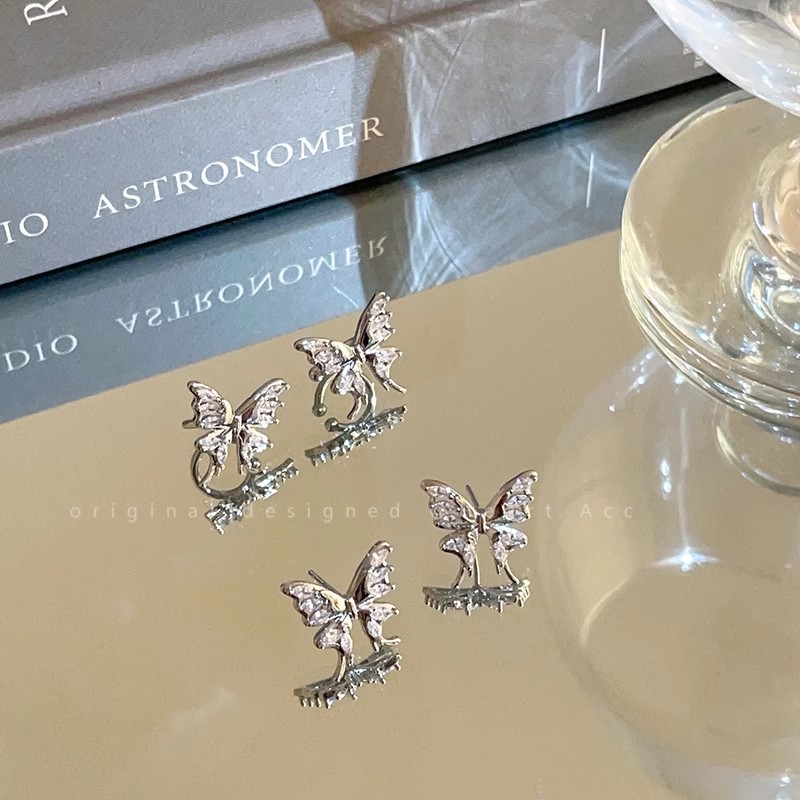 Hollowed-out butterfly zircon earrings, women's micro-inlaid, high-end and simple stud earrings, 2025 new unique and popular earrings Application Scenario