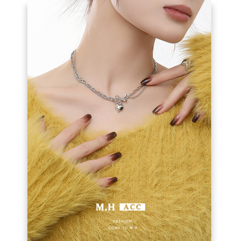 A niche design sense copper foil heart-shaped necklace for women that won't fade, a new cold style collarbone chain, an ins high-end necklace details Picture