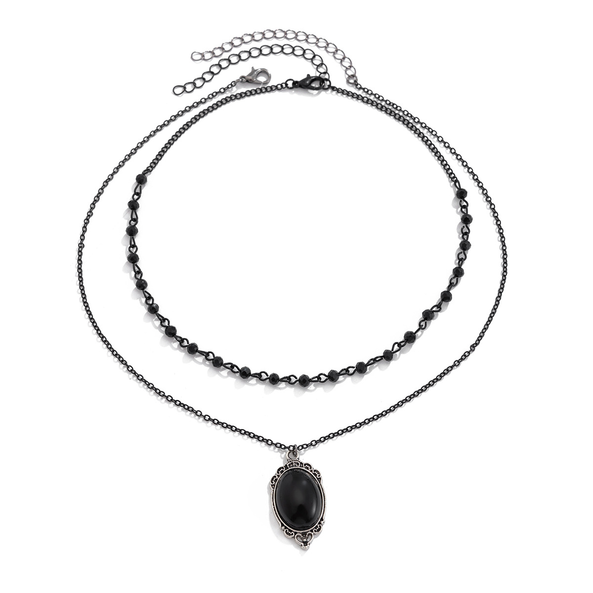 European and American cross-border accessories, personalized crystal beaded collarbone chain, Halloween party dark style multi-layer lace necklace Item Picture