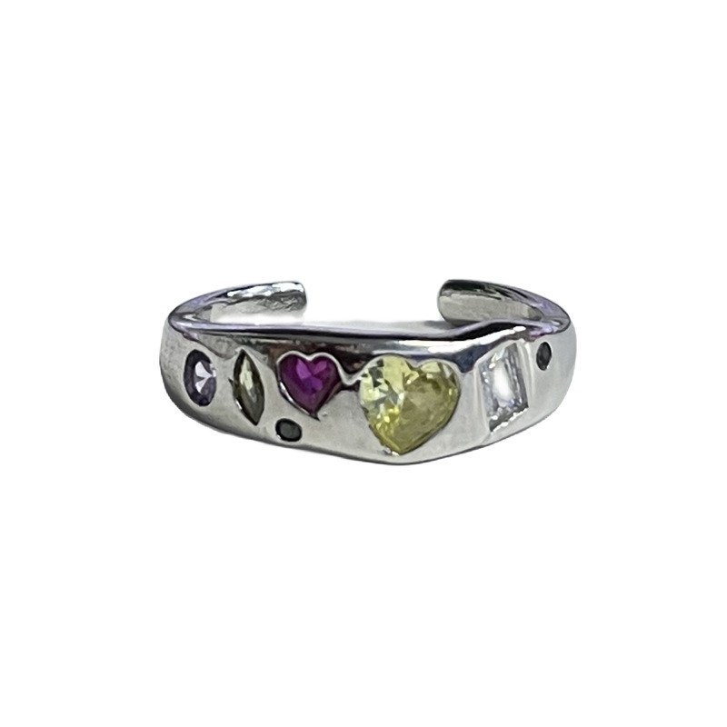 Sweet and cool, light luxury, high-end color diamond open ring for women on Instagram, cold style, hot girl, fashionable and versatile, elegant index finger ring Item Picture