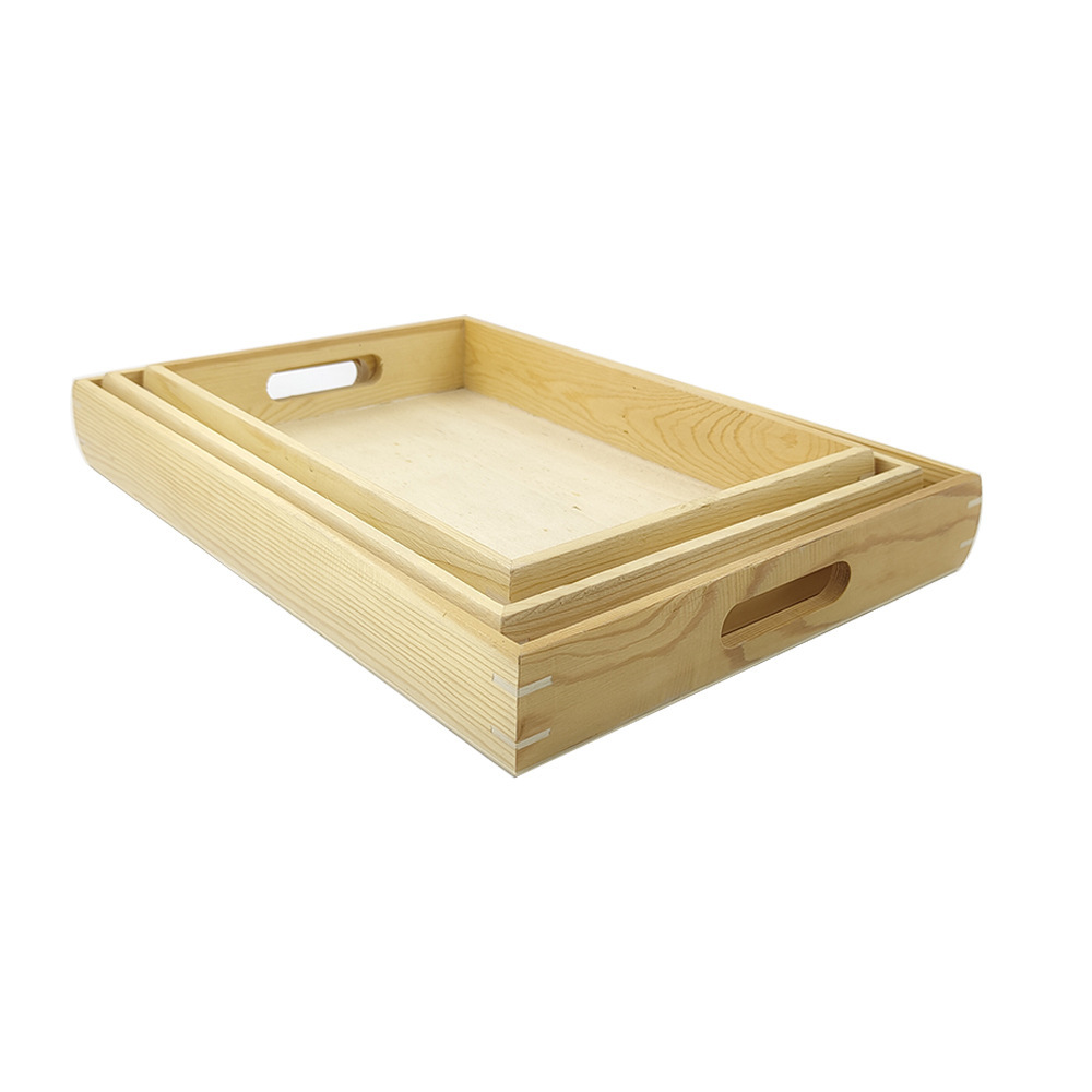 现货 松木木托盘天然原木原色托盘三件套 整理收纳盘木制原木色托