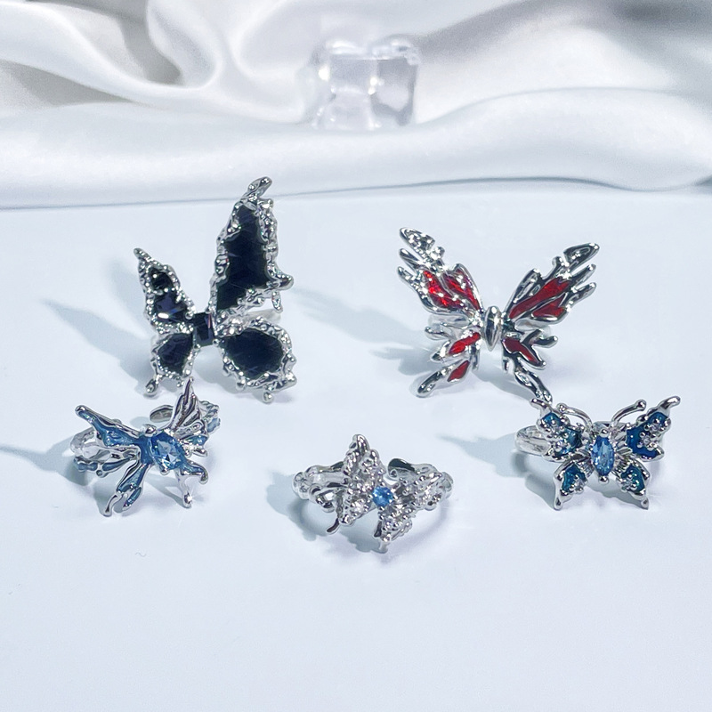 ins niche design sense butterfly drip glaze stylish bracelet ring set, irregular and personalized bracelet accessories Specification drawing