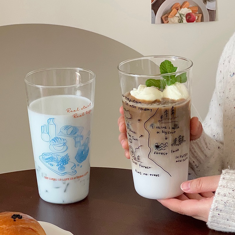 Original high-appearance-level old-fashioned glass cups, simple high-borosilicate cups, large-capacity juice cups, milk cups and coffee cups full figure