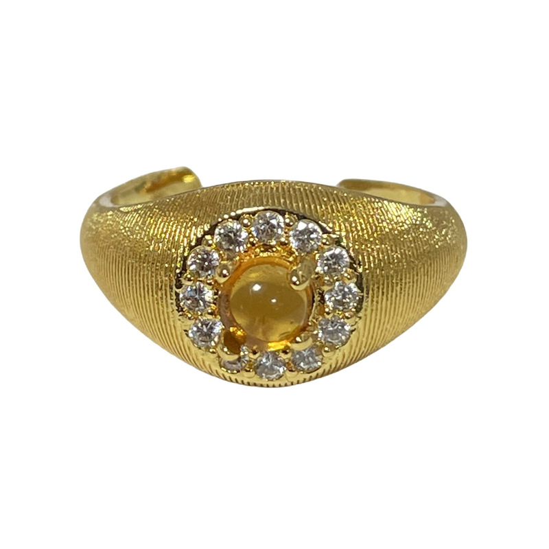 New Chinese-style retro brushed tiger's eye stone micro-inlaid ring, women's court style geometric design sense, exquisite and individual index finger ring Item Picture