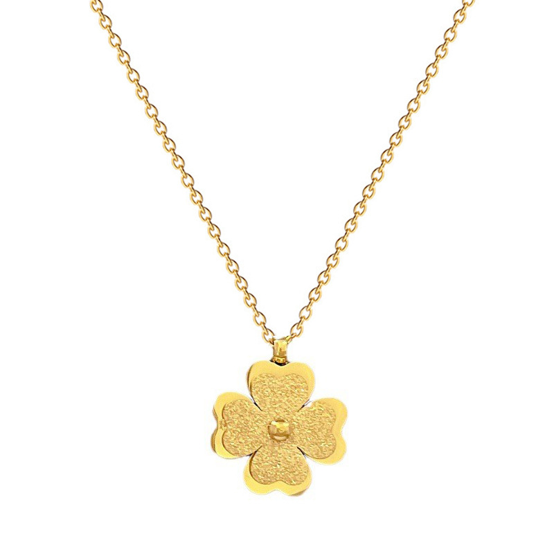 【 All-titanium Steel 】 Gold foil four-leaf flower minimalist style furnace real gold necklace, female Instagram Internet celebrity collarbone chain accessory Item Picture