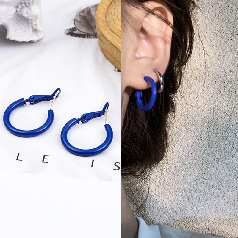 Blue simple and fresh silver needle stud earrings 2025 new female Internet celebrity slimming face earrings, elegant and stylish stud earrings for women full figure