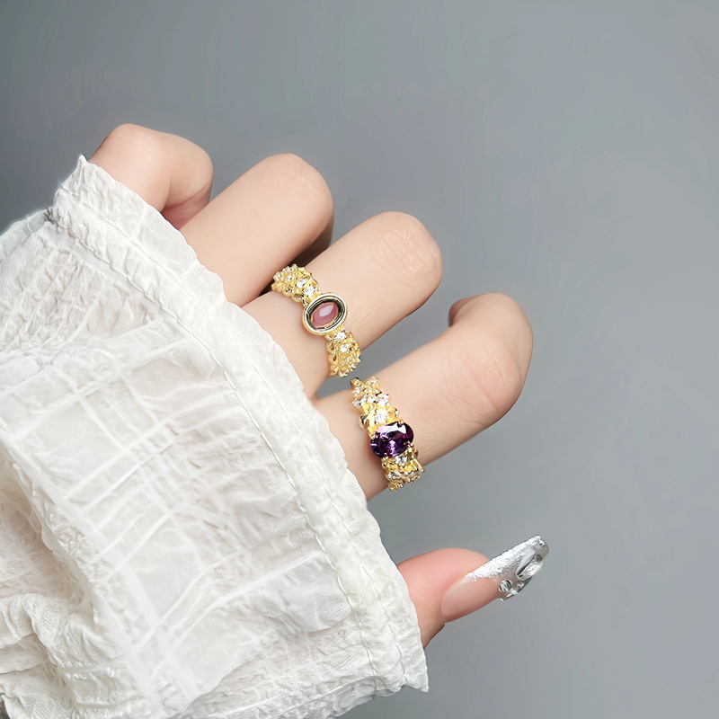 A purple zircon lace hollowed-out versatile ring in court style, a cold and unique sweet and cool index finger ring for women on Instagram Specification drawing