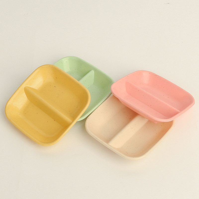 Amazon Japanese wheat straw seasoning dish, restaurant compartments soy sauce, plastic plate, dipping sauce, double-compartment grilled meat flavor dish details Picture