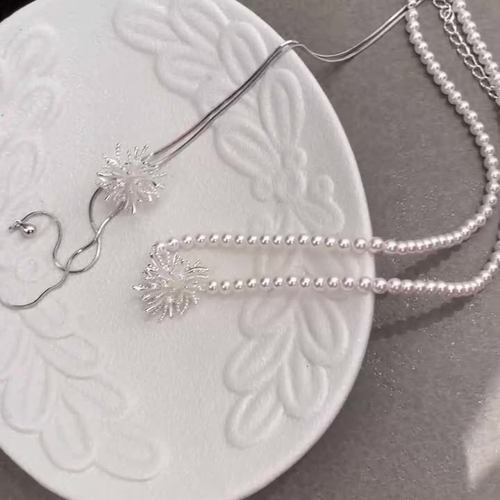 Korean zircon dandelion layered style necklace snake bone chain pull new simple and niche collarbone chain full figure