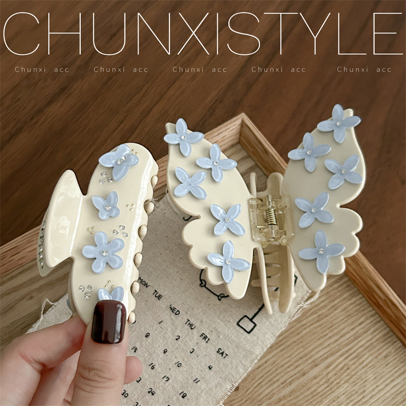 Korean-style butterfly acetate grabber women's flower hair clip with a high-end feel 2024 new back head updo shark clip hair accessory details Picture