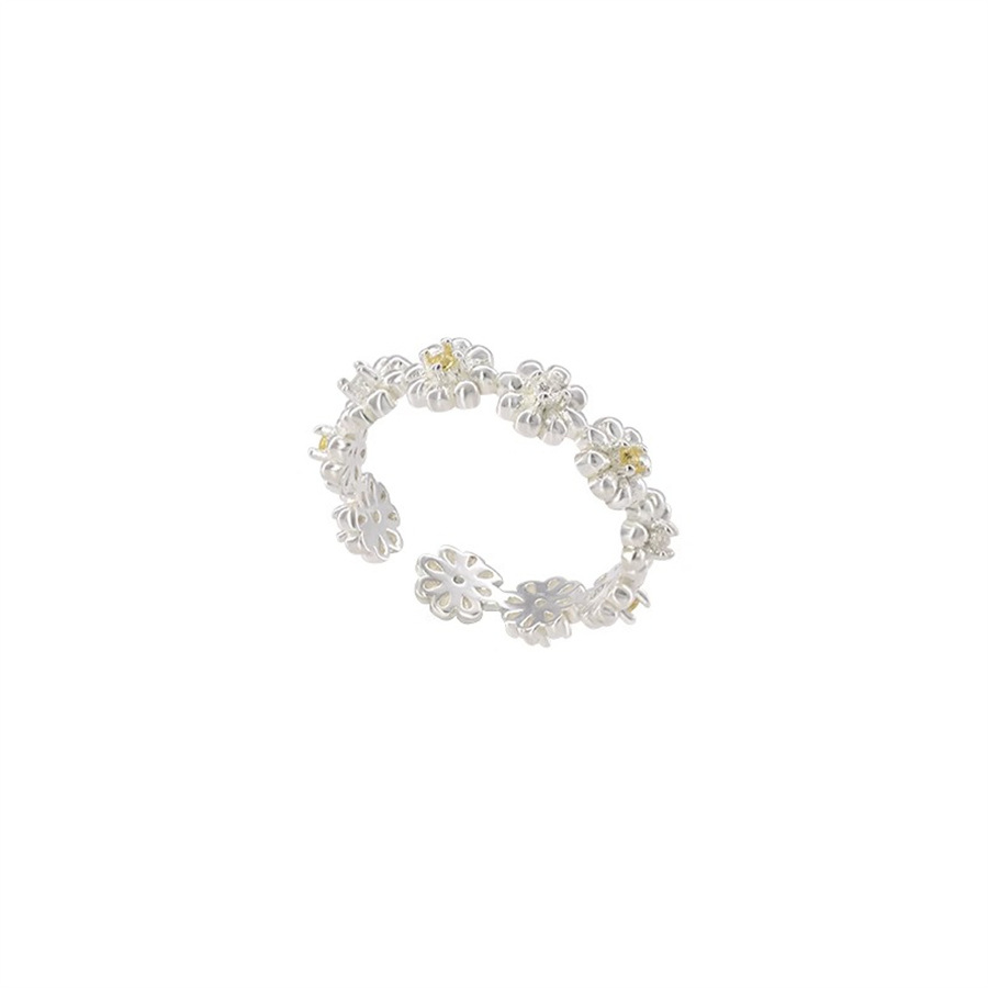 Korean light luxury flower-shaped zircon ring, a niche design for women, simple index finger ring, gentle and elegant, high-end ring trend Item Picture