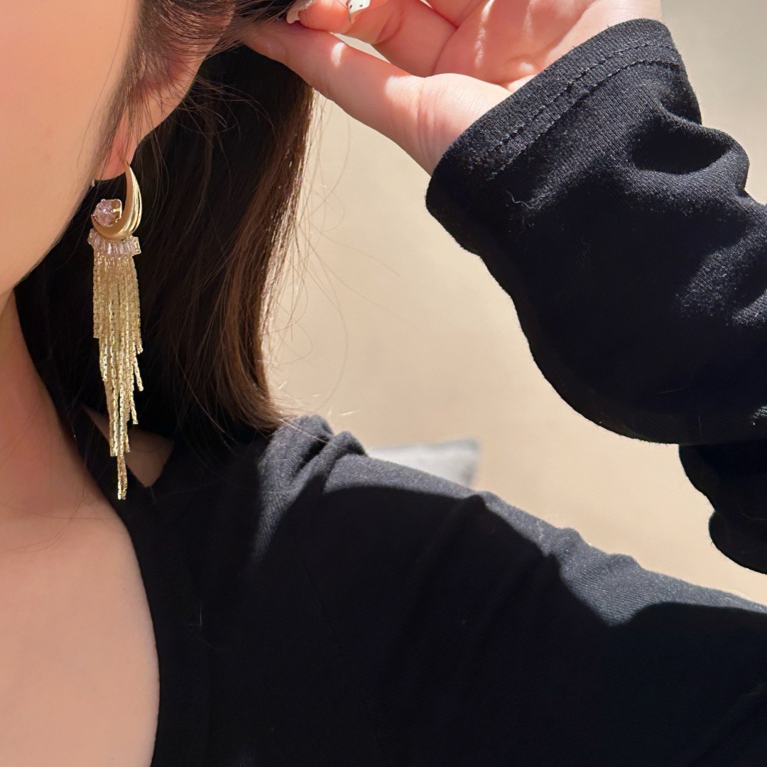 2025 New style light luxury high-end long tassel earrings, feminine, fashionable, face-slimming earrings and earrings 925 details Picture