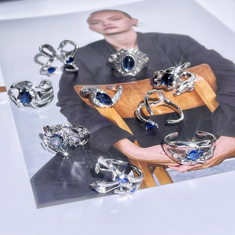Retro blue zircon fashion versatile open ring, ins cold style, individual, niche, high-end, light luxury ring Application Scenario