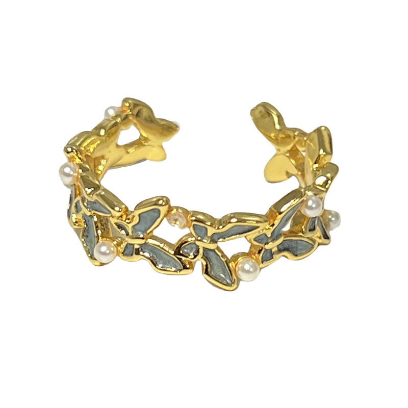 New Chinese-style national trend pearl rotatable open ring, female butterfly cold style, versatile and niche ring trend Item Picture