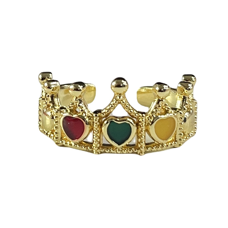 The new crown InS-style light luxury and versatile pearl colored drip glaze open ring is a niche and cold style ring trend for women Item Picture