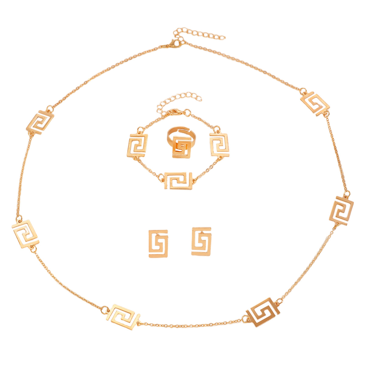 European and American cross-border set of jewelry and accessories, simple hollowed-out geometric rings, stud earrings, bracelets, necklaces, anklets for women Item Picture