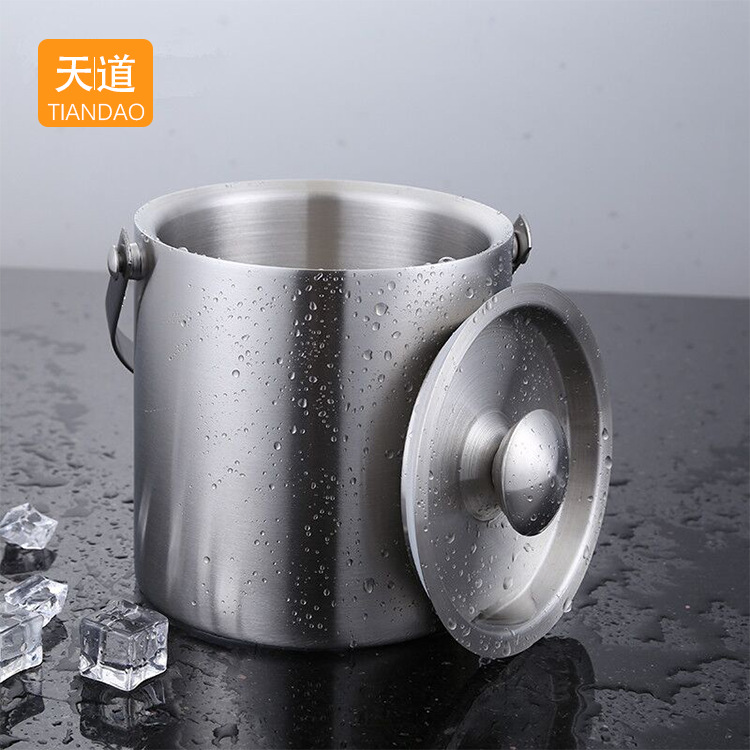 Stainless steel double-layer insulated ice bucket, handle ice granule bucket, beer, champagne, red wine, cold drink bucket, bar and ktv wine utensils Specification drawing