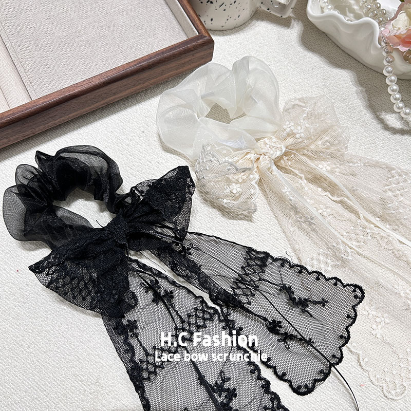 A new semi-tied hair tie accessory with super fairy lace, bow and ribbon, and a sweet and elegant style for young girls full figure
