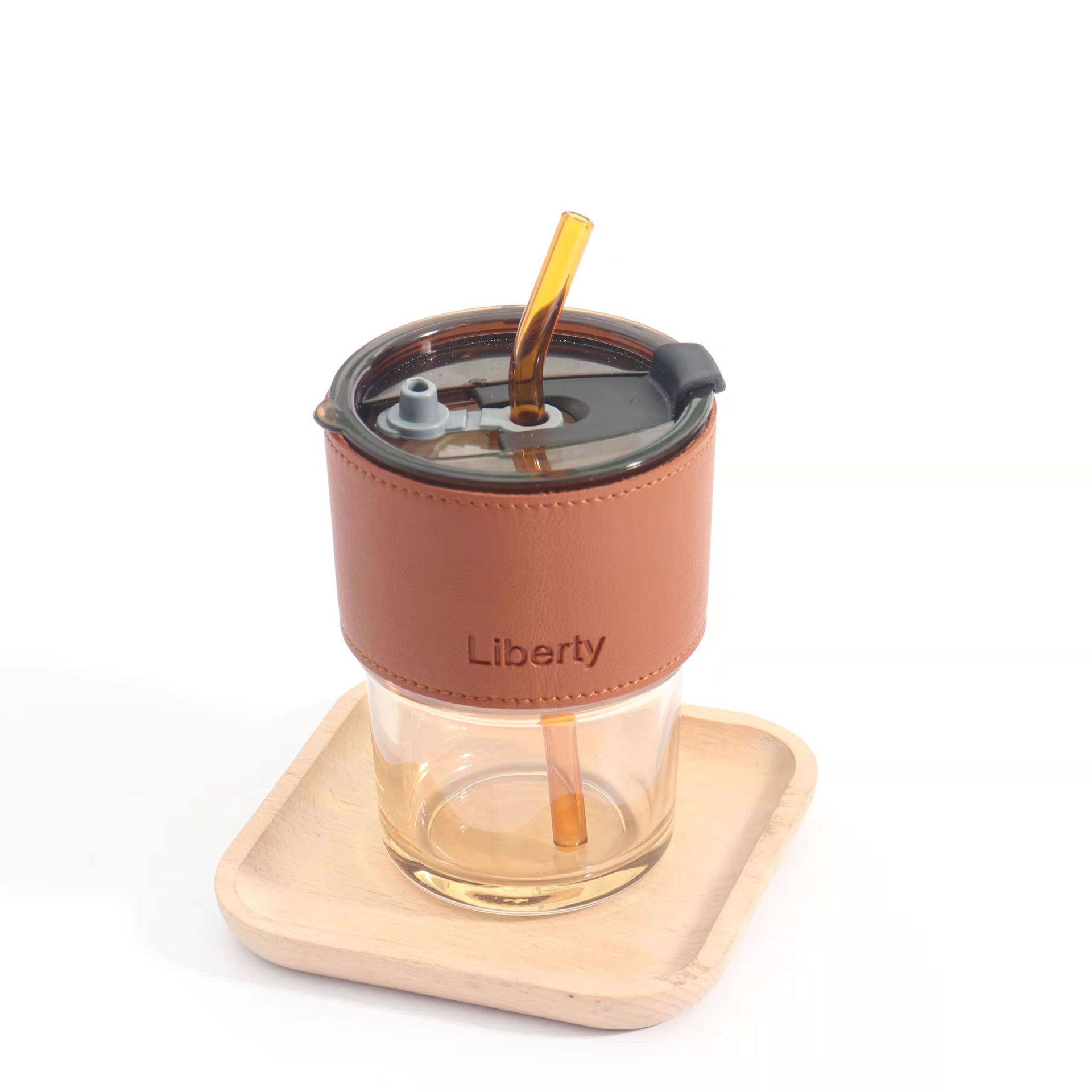 In-stock wholesale of popular leather-covered straw cups, creative and highly attractive glass cups, portable bamboo straw cups and coffee cups Item Picture
