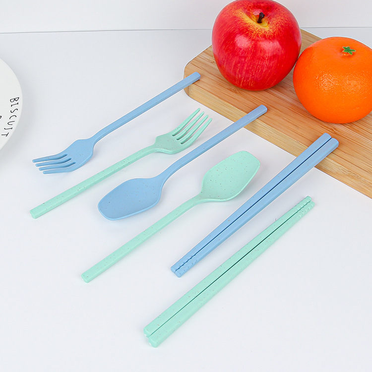 Creative wheat straw tableware set, three-piece outdoor portable tableware, three-piece set of forks, spoons and chopsticks, wholesale from the manufacturer Specification drawing