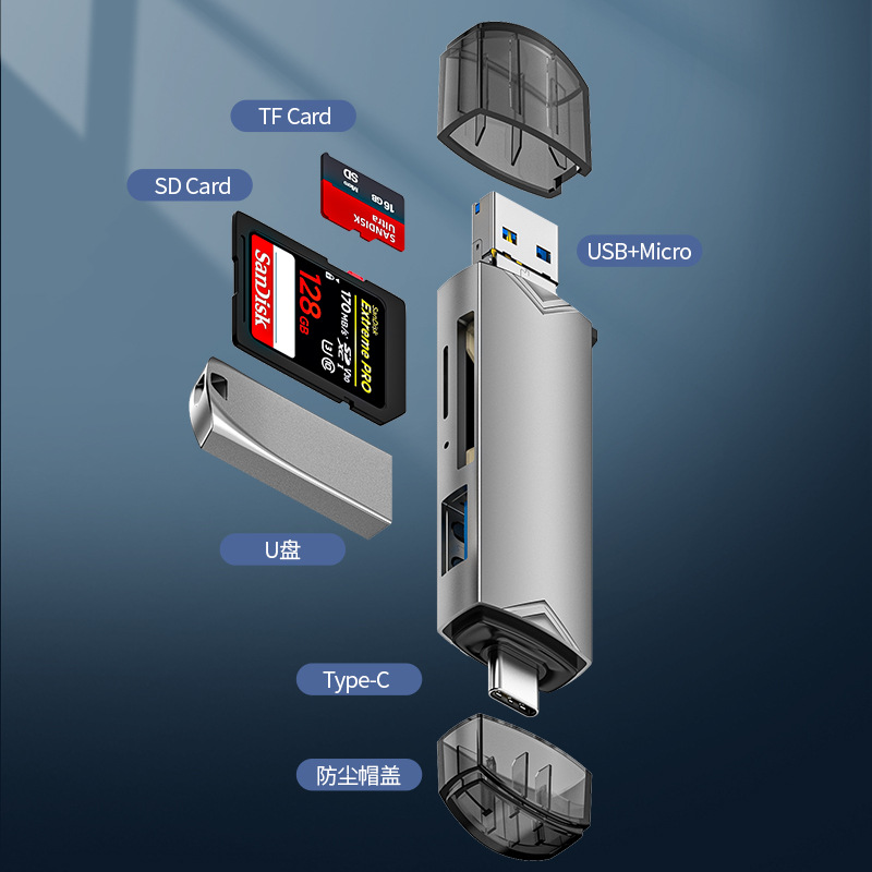 Factory private mold USB3.0 multi-functional card reader type-c Android mobile phone computer OTG camera SD/TF/ USB flash drive details Picture