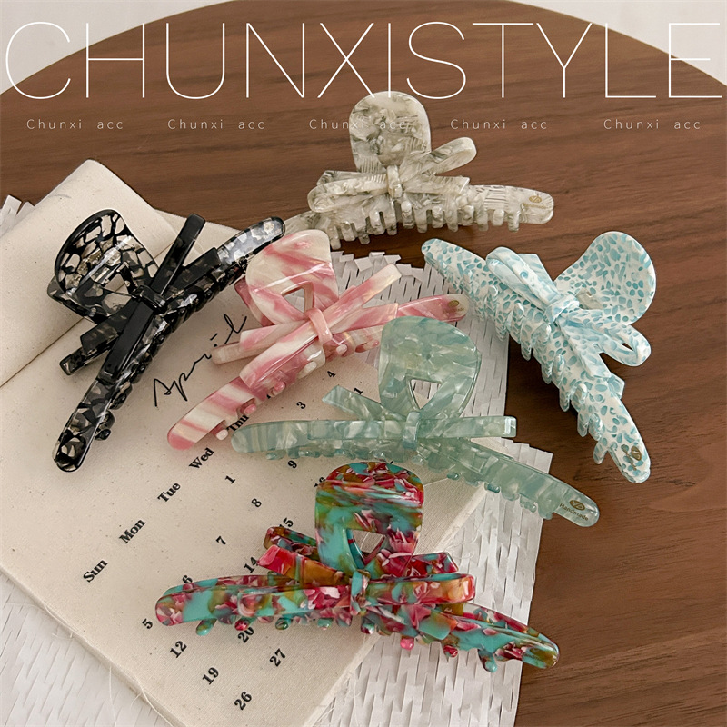 YD enamel oil painting bow shark clip, elegant and high-end, back head bun, hair grabber, acetic acid grabber clip full figure