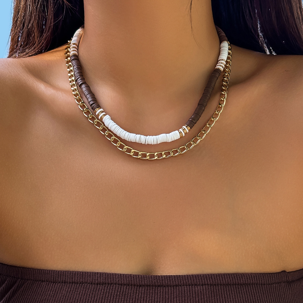 European and American cross-border accessories collarbone chain, simple ladies' vacation-style necklace, retro soft clay necklace necklace details Picture