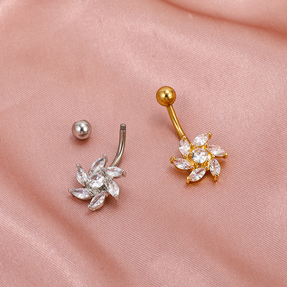 Hot-selling diamond-encrusted flower navel nails on wish in Europe and America, a new type of African navel ring and navel decoration for foreign trade, a human piercing accessory details Picture