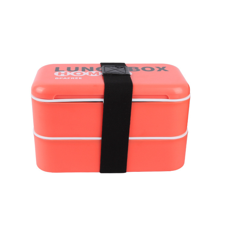 Double-layer sealed lunch box with wheat straw straps, Japanese-style office worker lunch box, plastic student lunch box with tableware Item Picture