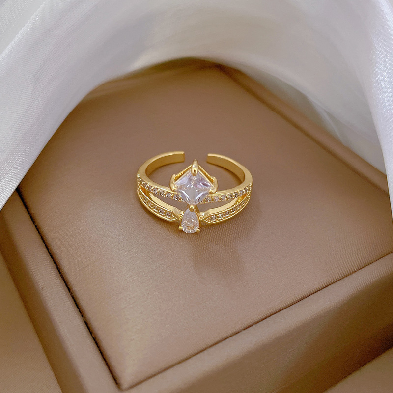 【 Real Gold 】 Crown teardrop wedding ring with adjustable opening, simple jewelry, Japanese-style ring couple rings Specification drawing