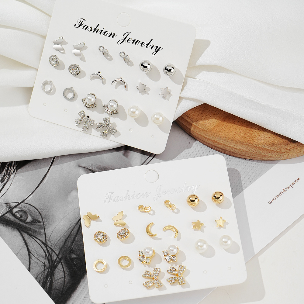 Wholesale of 10 pairs of trendy Korean-style accessories, including star and moon earrings, bow and diamond-encrusted earrings Application Scenario