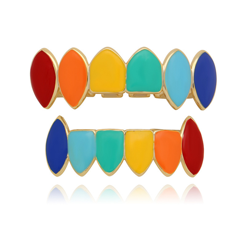 European and American hip-hop trend Hiphop hip-hop decoration oil drip color star's same style teeth grills full figure