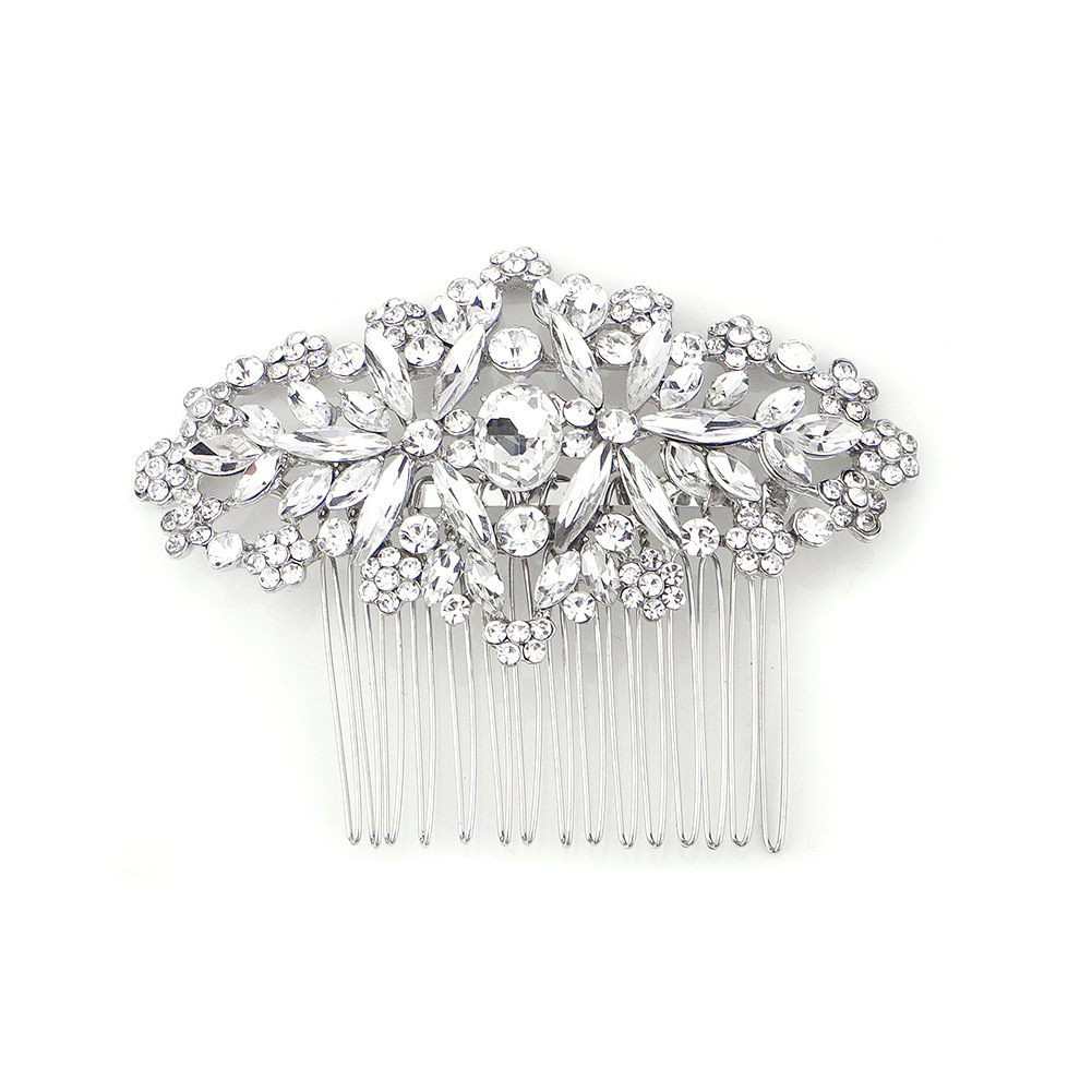 European and American style simple hair comb, alloy rhinestone jewelry, fashionable, luxurious and grand bride headwear, wedding crystal jewelry Item Picture