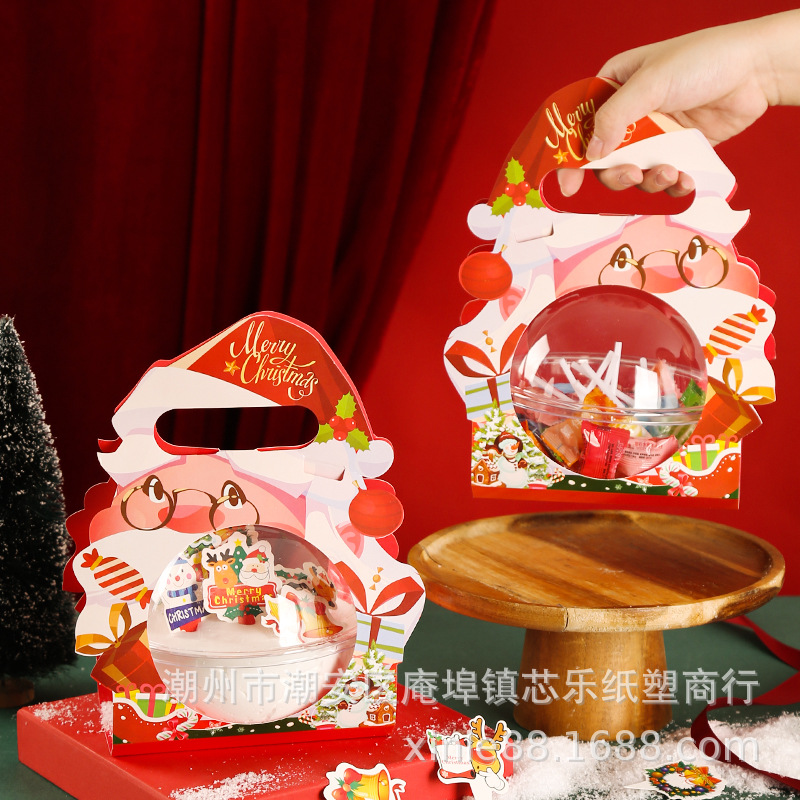 Christmas mousse ball cake box, snowflake crispy candy fruit packaging, hand-held hugging bucket, baking mousse cake packaging box details Picture